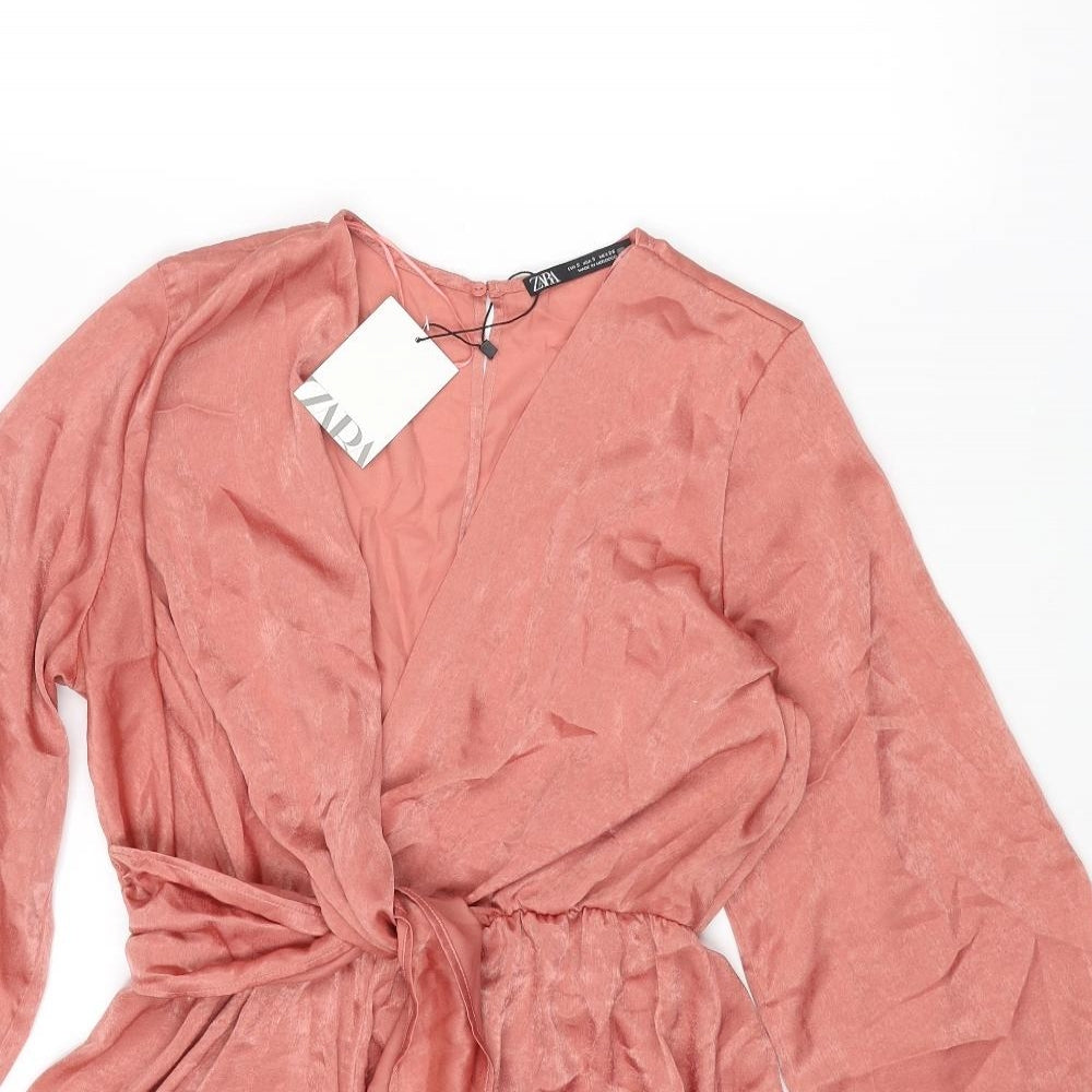Zara Womens Pink Polyester Playsuit One-Piece Size S L3 in Button