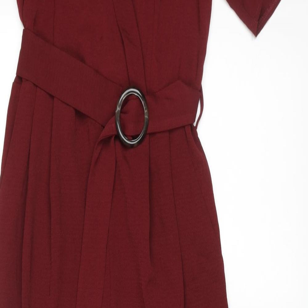 New Look Womens Red Polyester Jumpsuit One-Piece Size 10 L26 in Button - Belted