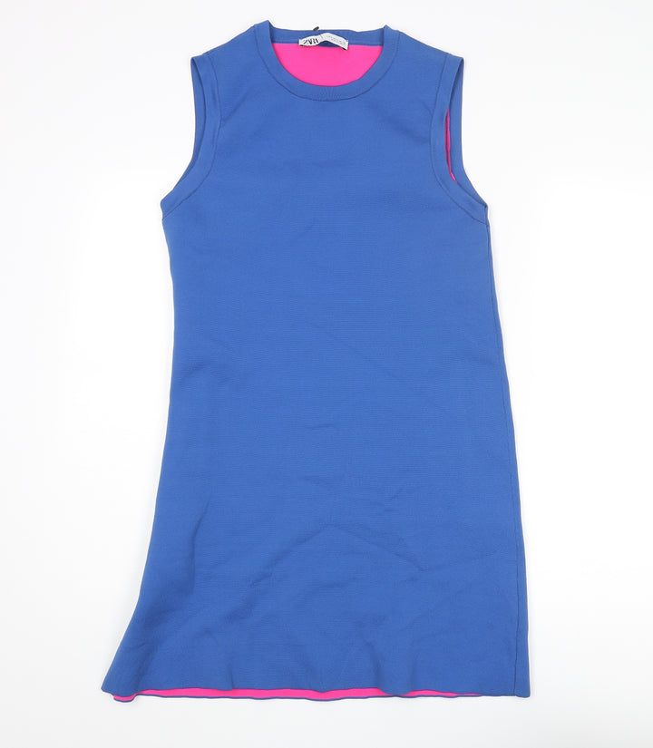 Zara Womens Blue Polyester Shift Size M Crew Neck Pullover