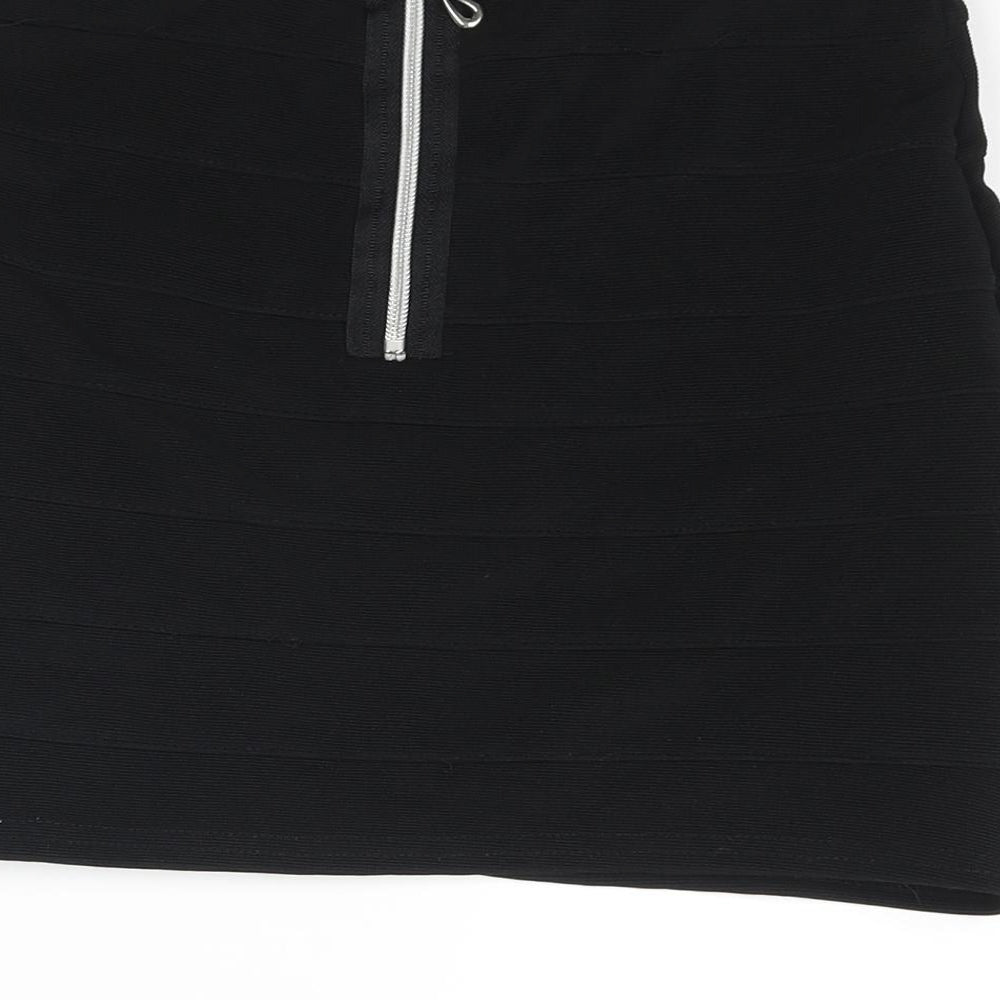 New Look Womens Black Polyester Bandage Skirt Size 12 Zip