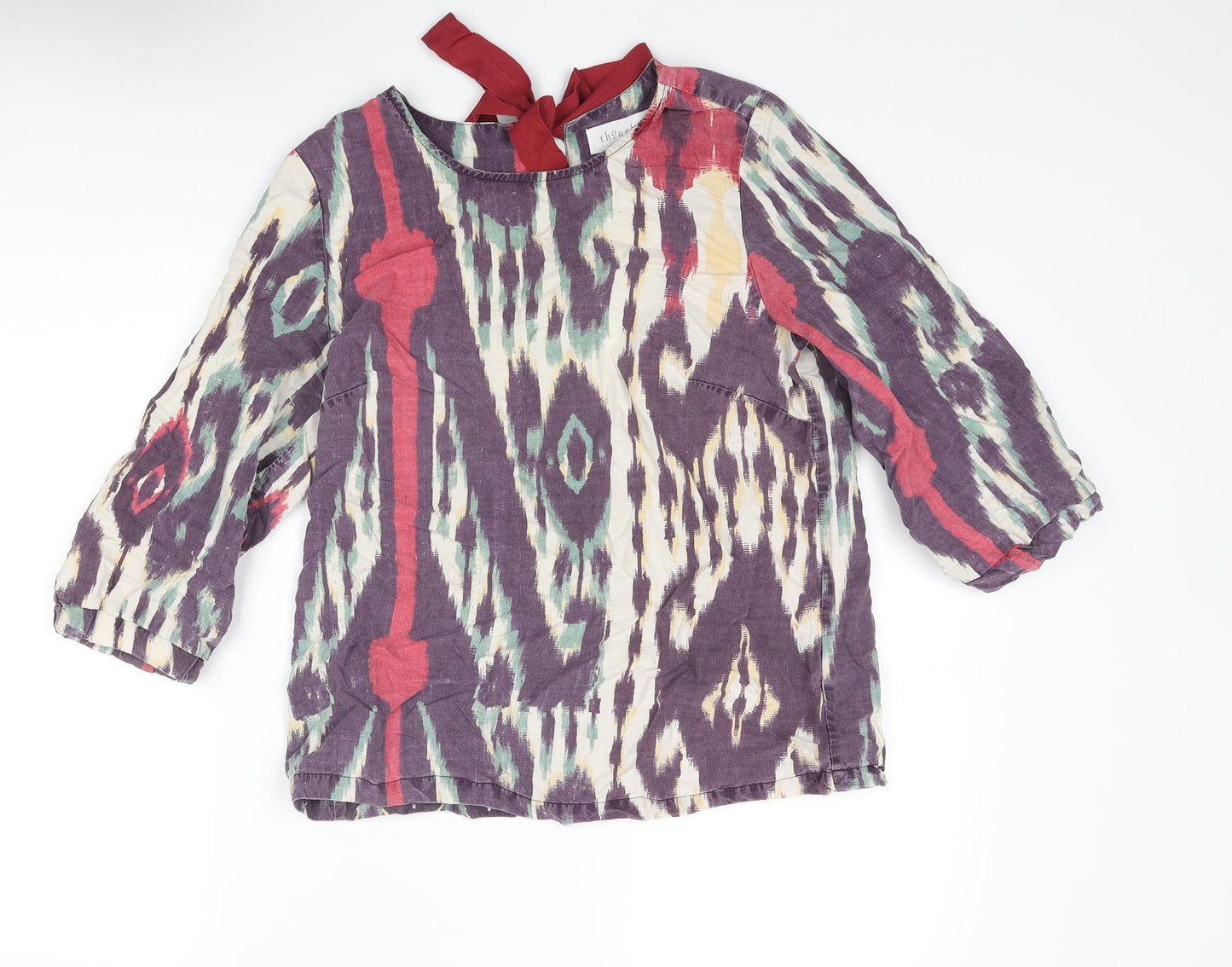 Thought Womens Multicoloured Geometric Lyocell Basic Blouse Size 12 Round Neck