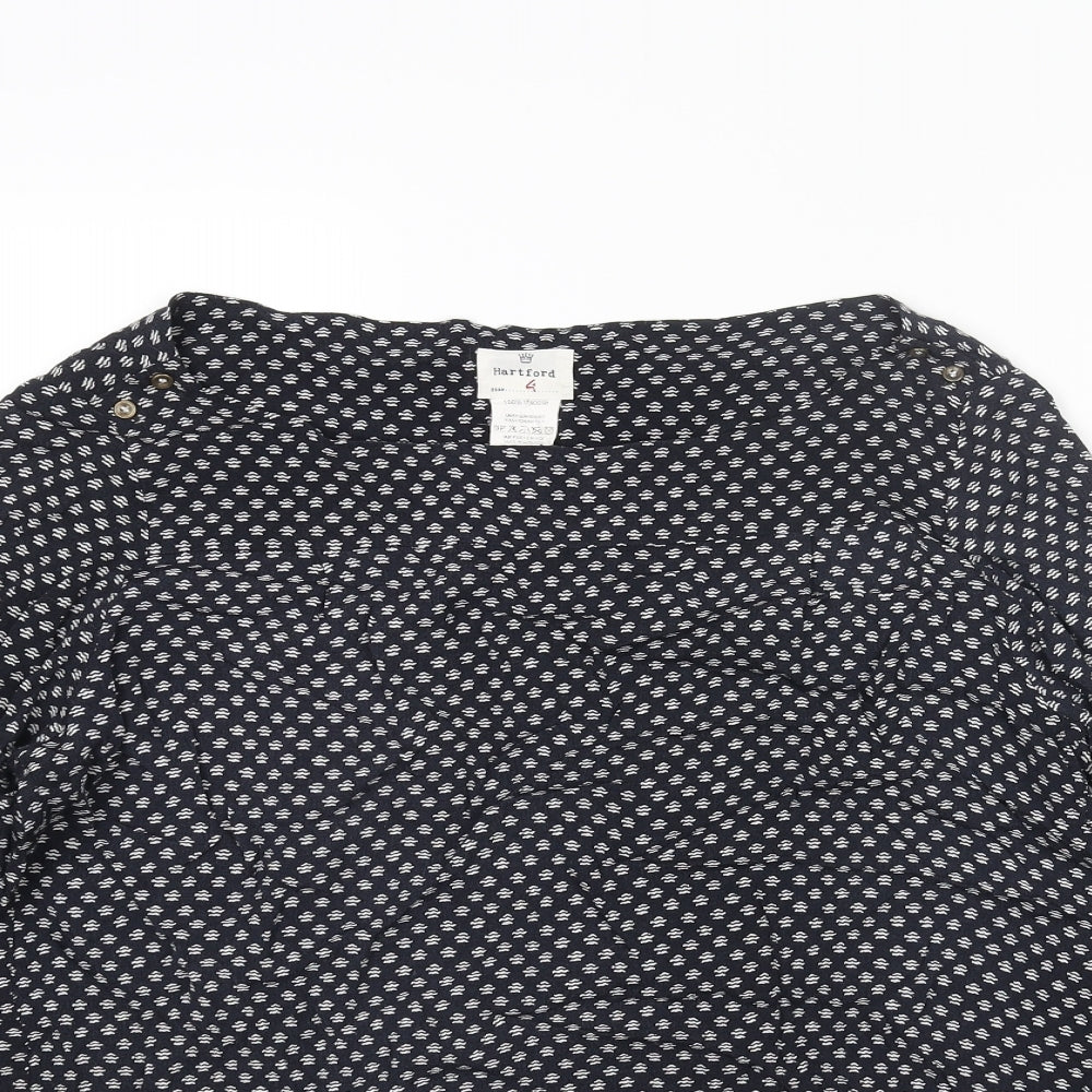 Hartford Womens Blue Geometric Viscose Basic Blouse Size 12 Boat Neck