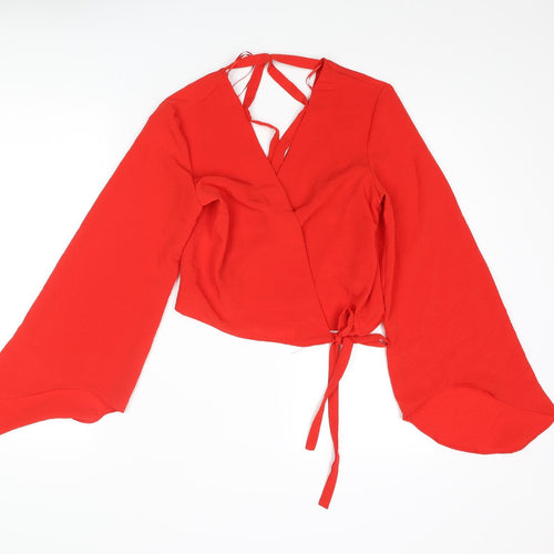 River Island Womens Red Polyester Basic Blouse Size 8 V-Neck - Bow