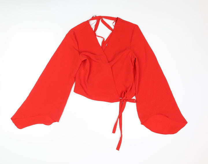 River Island Womens Red Polyester Basic Blouse Size 8 V-Neck - Bow