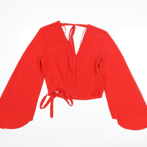 River Island Womens Red Polyester Basic Blouse Size 8 V-Neck - Bow