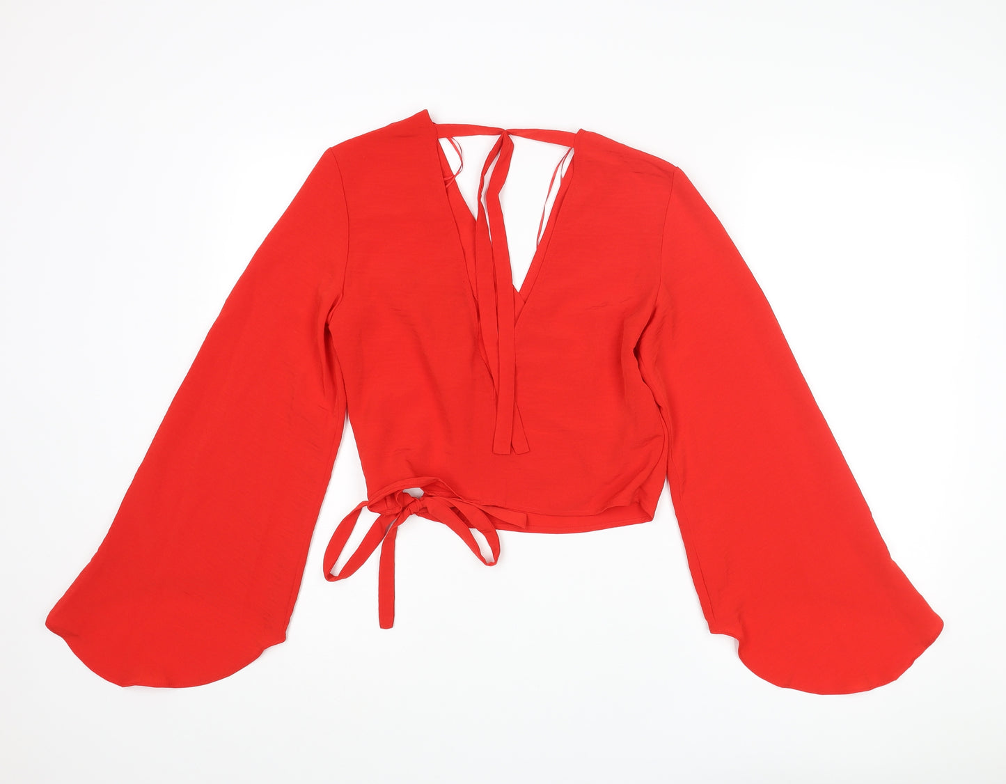 River Island Womens Red Polyester Basic Blouse Size 8 V-Neck - Bow