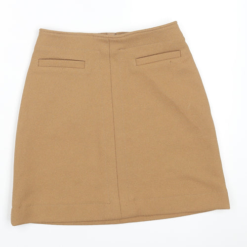 H&M Womens Brown Polyester A-Line Skirt Size 8 Zip