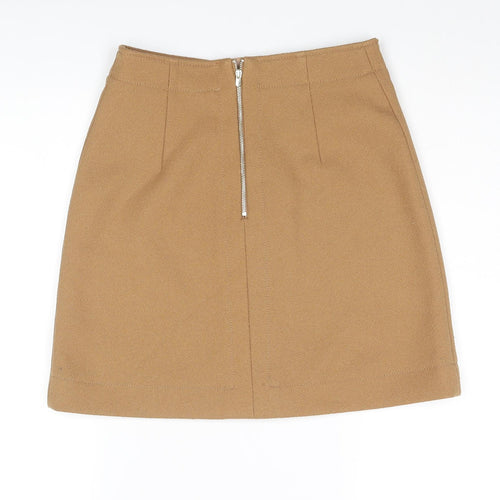 H&M Womens Brown Polyester A-Line Skirt Size 8 Zip