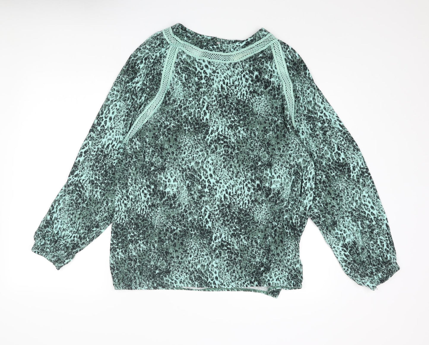 NEXT Womens Green Animal Print Viscose Basic Blouse Size 20 Round Neck - Cheetah Print