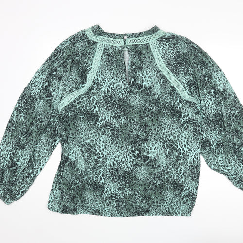 NEXT Womens Green Animal Print Viscose Basic Blouse Size 20 Round Neck - Cheetah Print