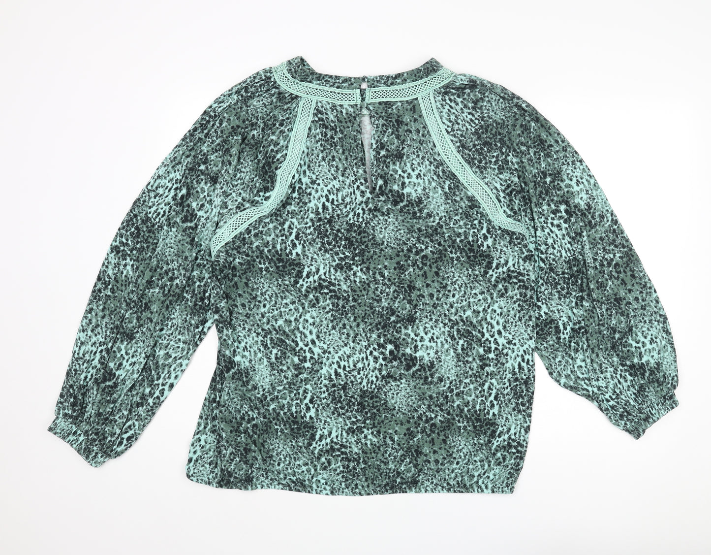 NEXT Womens Green Animal Print Viscose Basic Blouse Size 20 Round Neck - Cheetah Print