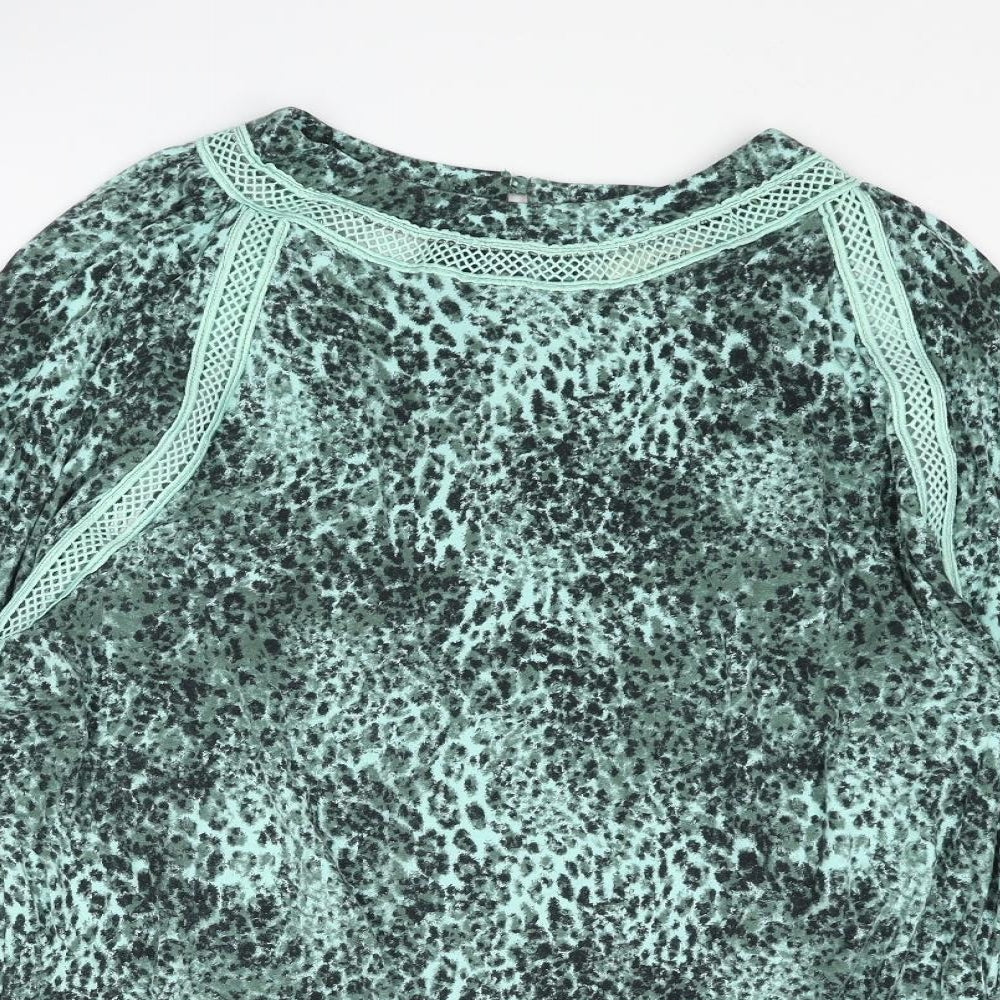 NEXT Womens Green Animal Print Viscose Basic Blouse Size 20 Round Neck - Cheetah Print