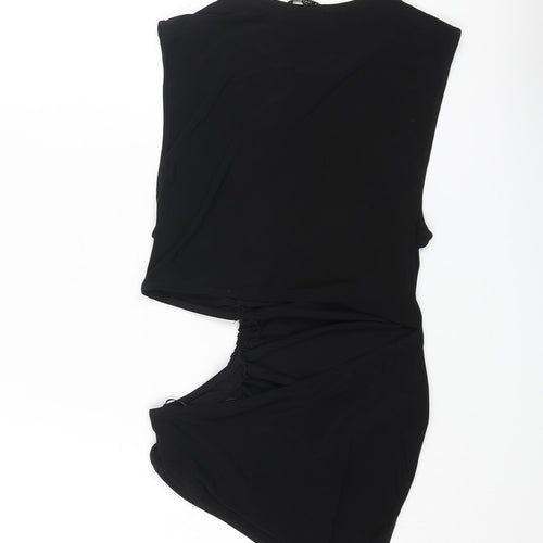 Zara Womens Black Polyester Bodysuit One-Piece Size M Snap - Rouched Cut Out