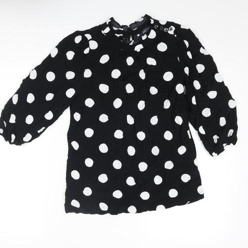 Marks and Spencer Womens Black Polka Dot Viscose Basic Blouse Size 8 Mock Neck
