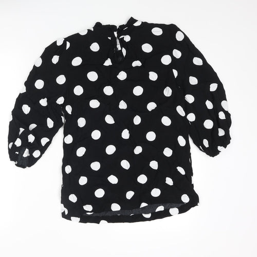 Marks and Spencer Womens Black Polka Dot Viscose Basic Blouse Size 8 Mock Neck