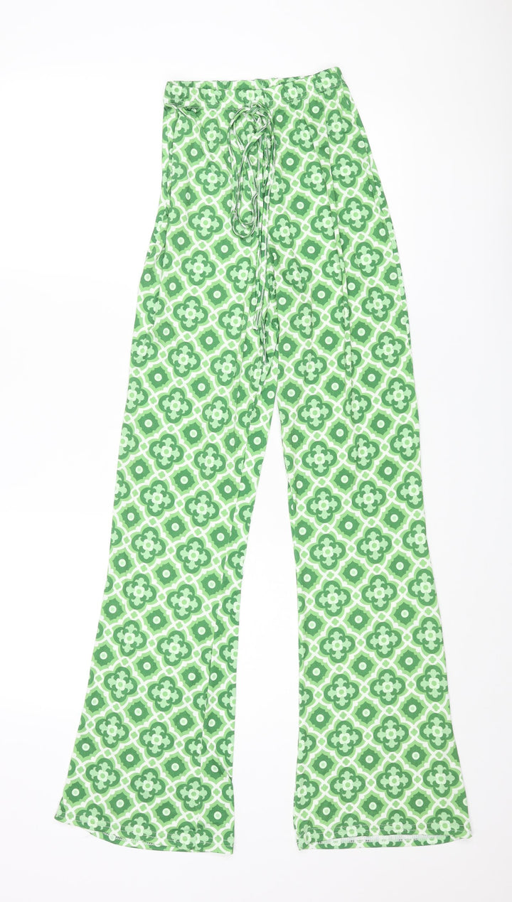 I SAW IT FIRST Womens Green Geometric Polyester Trousers Size 4 L33 in Regular Tie