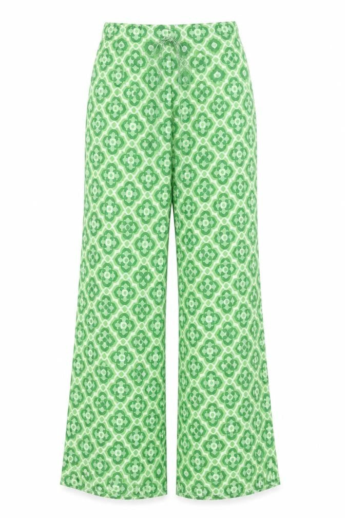 I SAW IT FIRST Womens Green Geometric Polyester Trousers Size 4 L33 in Regular Tie
