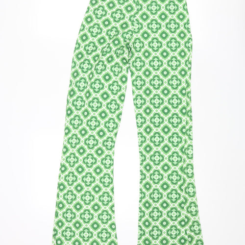 I SAW IT FIRST Womens Green Geometric Polyester Trousers Size 4 L33 in Regular Tie