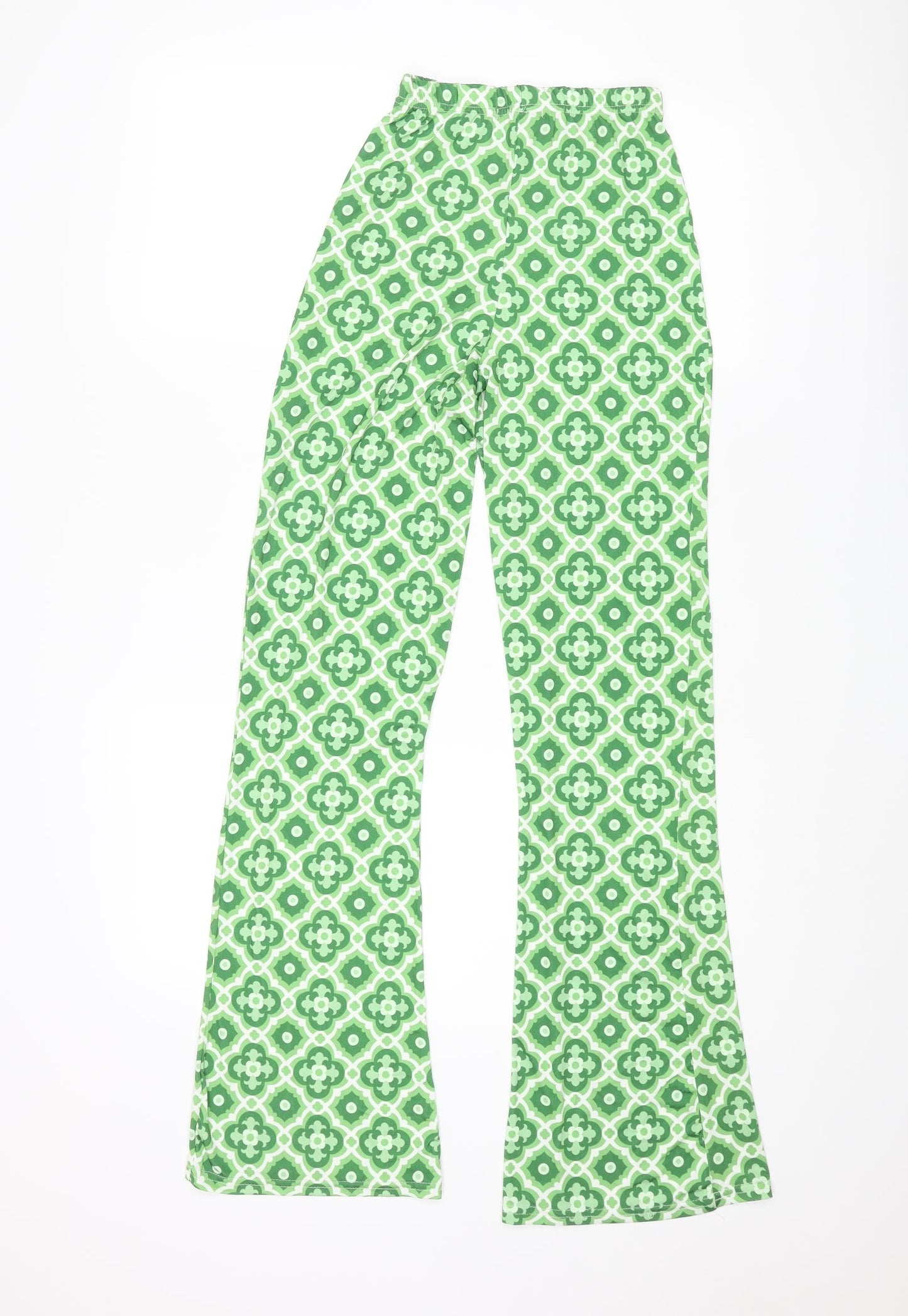 I SAW IT FIRST Womens Green Geometric Polyester Trousers Size 4 L33 in Regular Tie