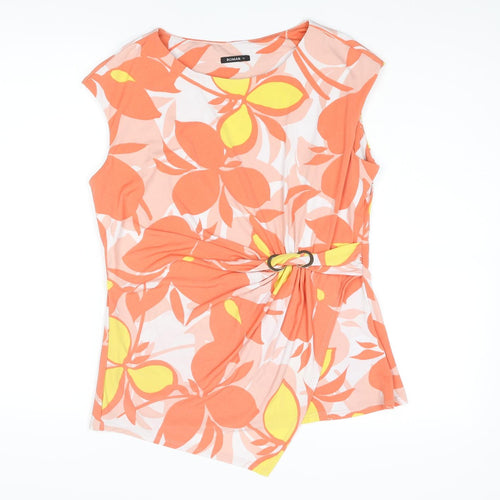 Roman Womens Orange Floral Polyester Camisole Blouse Size 12 Round Neck - Buckle