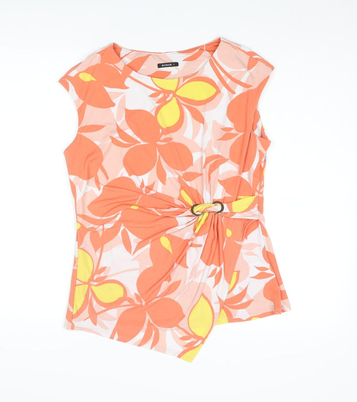 Roman Womens Orange Floral Polyester Camisole Blouse Size 12 Round Neck - Buckle
