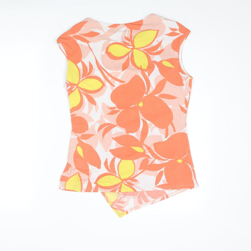 Roman Womens Orange Floral Polyester Camisole Blouse Size 12 Round Neck - Buckle