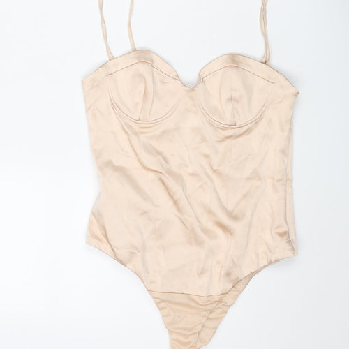 Zara Womens Beige Polyester Bodysuit One-Piece Size M Zip