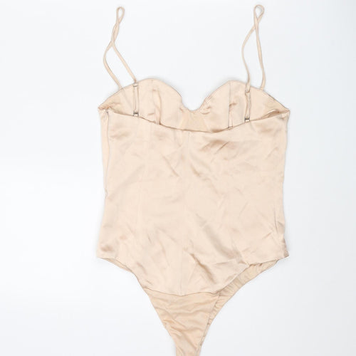 Zara Womens Beige Polyester Bodysuit One-Piece Size M Zip