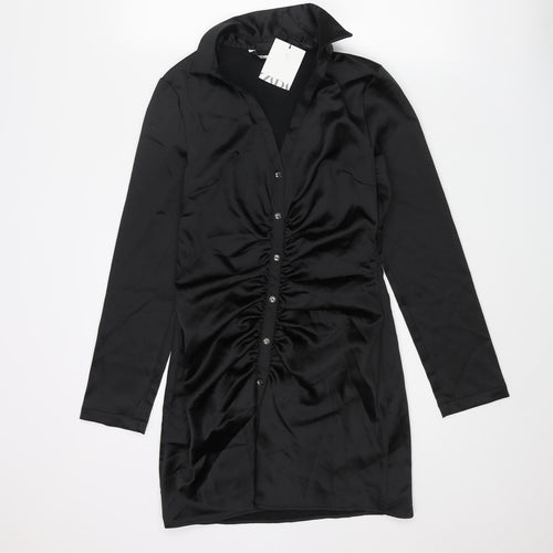 Zara Womens Black Polyester Bodycon Size S Collared Zip - Shirt