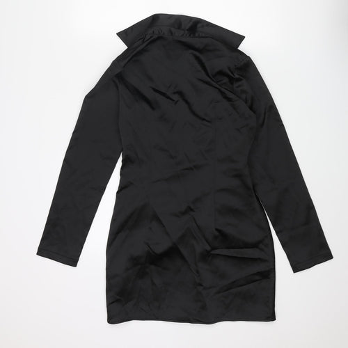 Zara Womens Black Polyester Bodycon Size S Collared Zip - Shirt