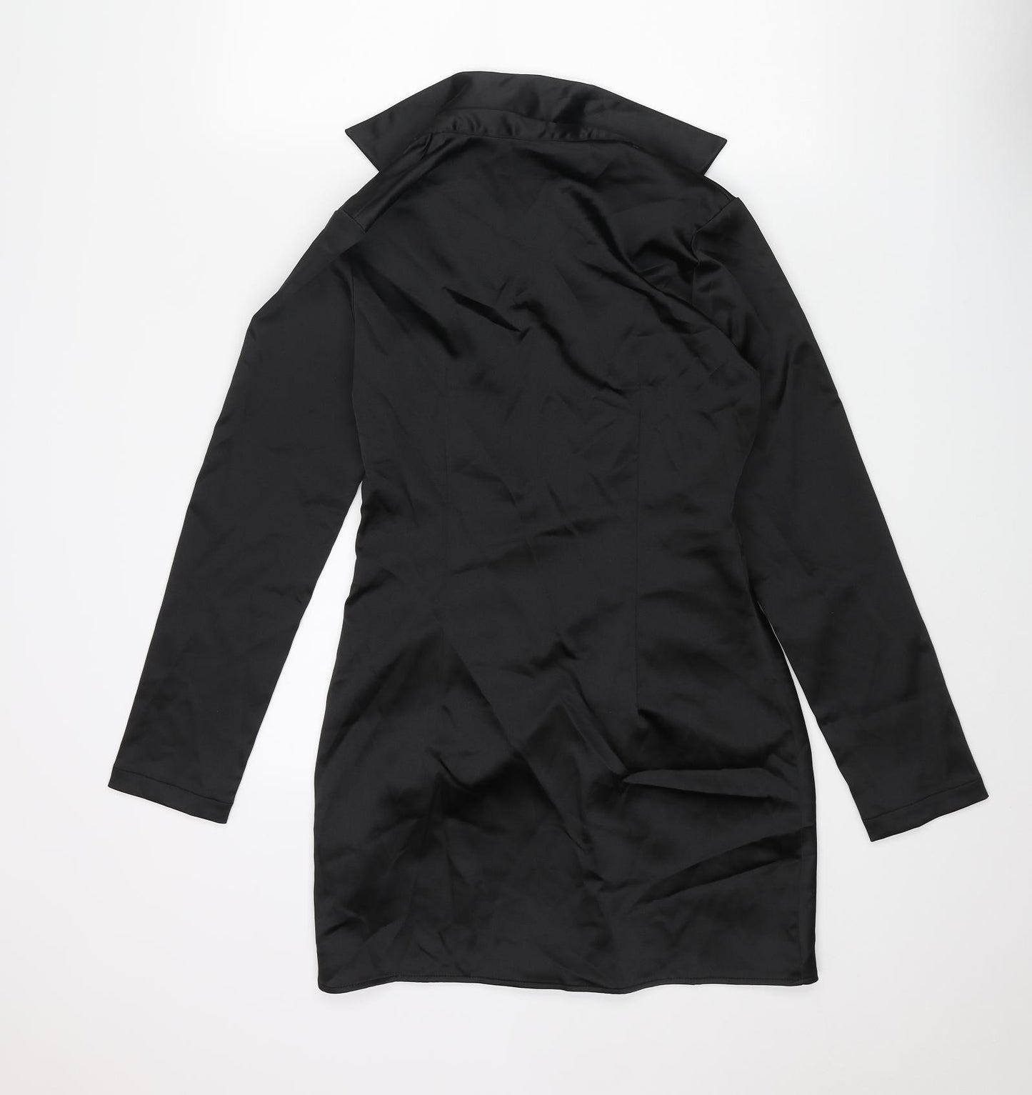 Zara Womens Black Polyester Bodycon Size S Collared Zip - Shirt