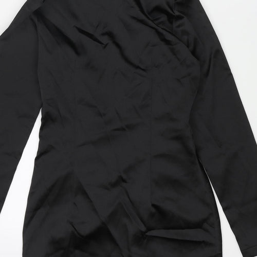 Zara Womens Black Polyester Bodycon Size S Collared Zip - Shirt