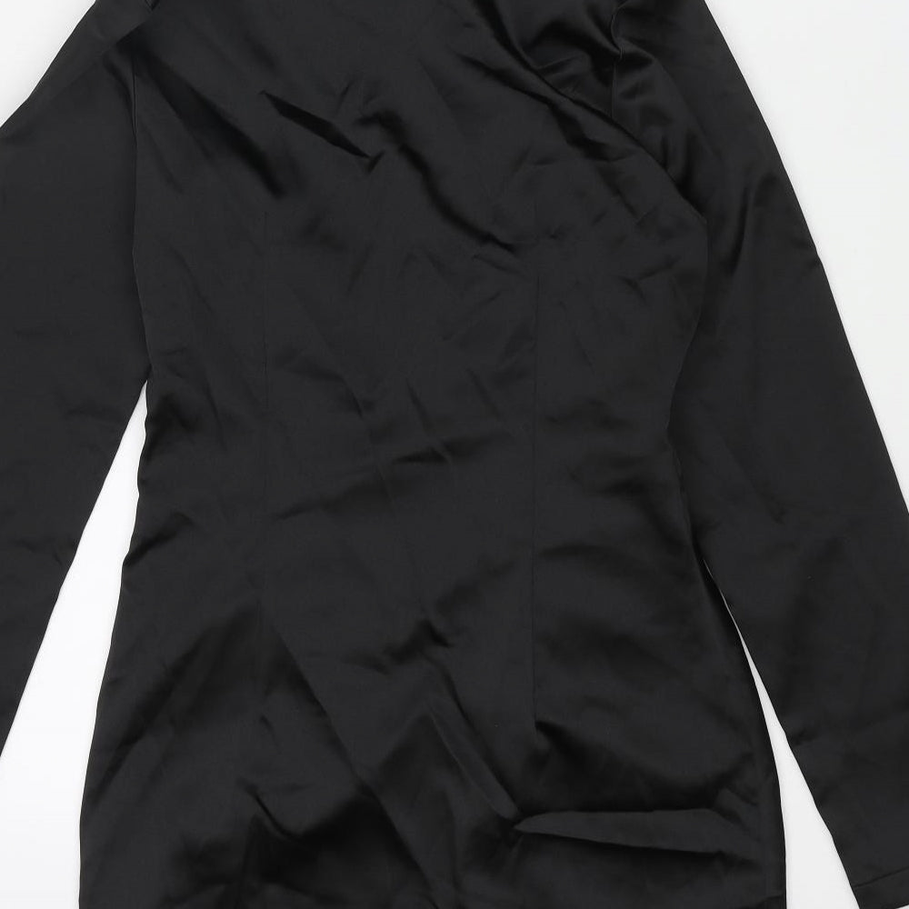 Zara Womens Black Polyester Bodycon Size S Collared Zip - Shirt