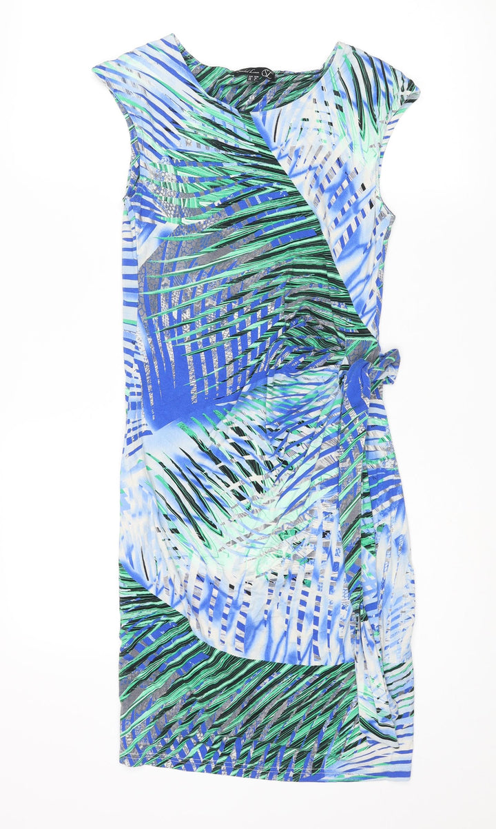 Smashed Lemon Womens Multicoloured Geometric Viscose Shift Size 10 Round Neck Pullover - Tie