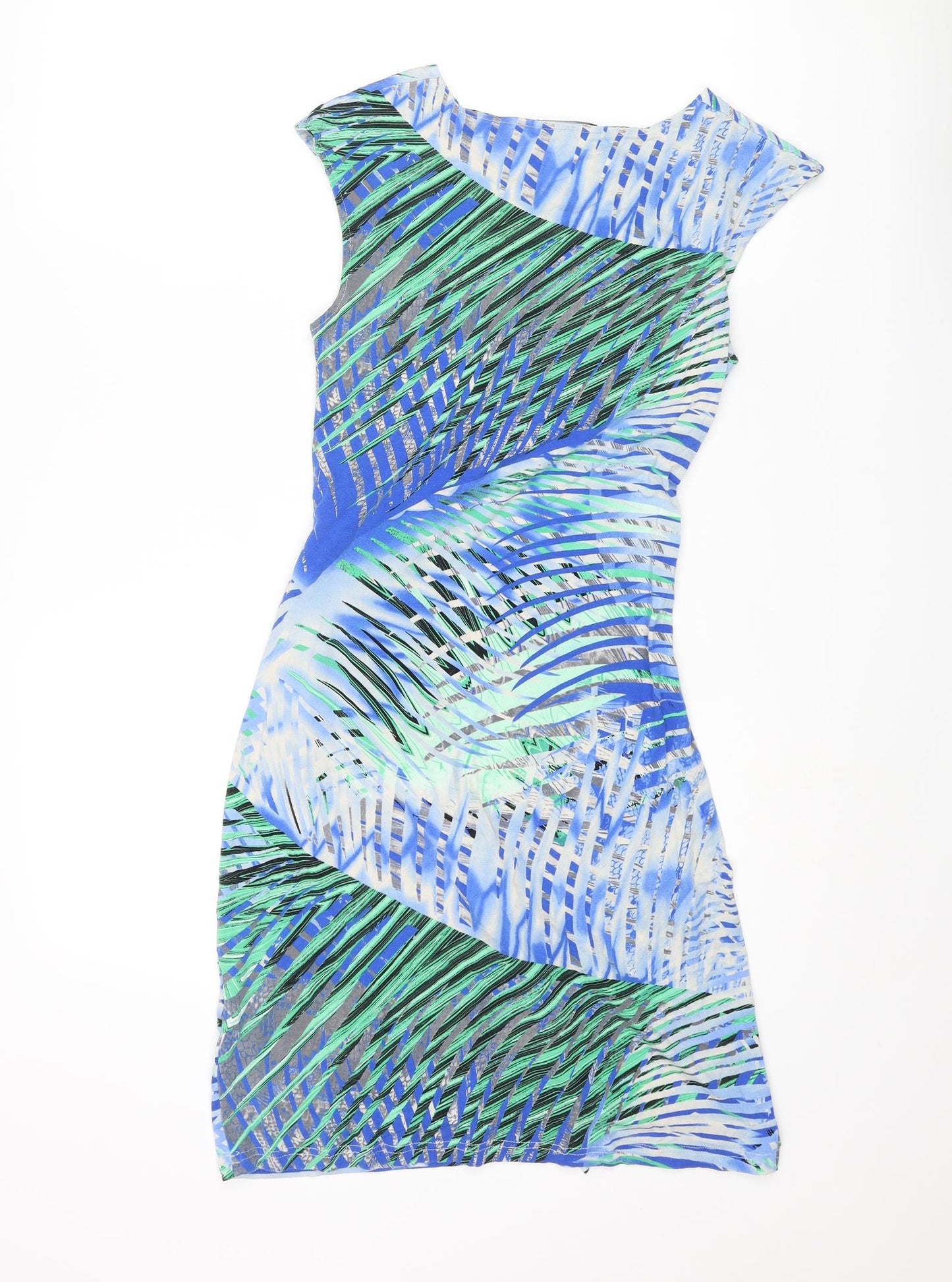 Smashed Lemon Womens Multicoloured Geometric Viscose Shift Size 10 Round Neck Pullover - Tie