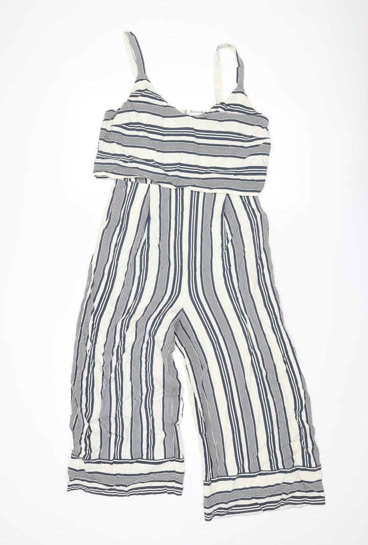 Native Youth Womens Blue Striped Cotton Jumpsuit One-Piece Size S L21 in Zip