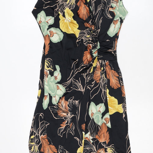 Marisa & Marie Womens Black Floral Polyester Wrap Dress Size L V-Neck Pullover