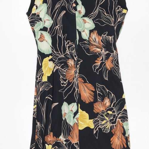 Marisa & Marie Womens Black Floral Polyester Wrap Dress Size L V-Neck Pullover