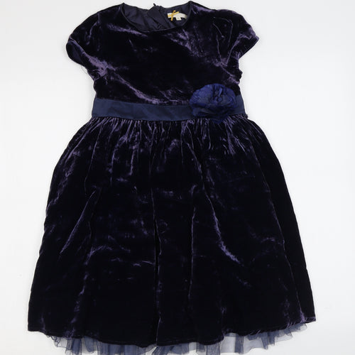 John Lewis Girls Purple Viscose Skater Dress Size 7 Years Round Neck Zip