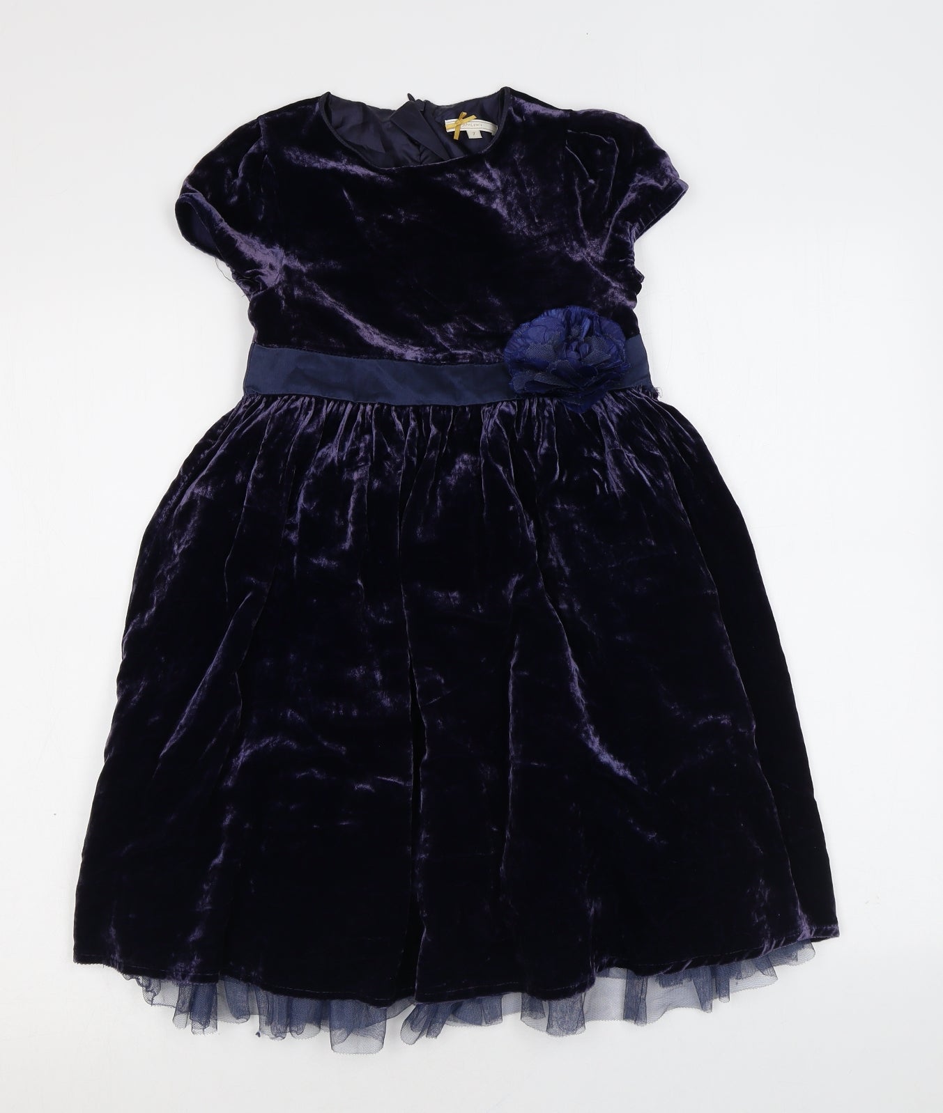 John Lewis Girls Purple Viscose Skater Dress Size 7 Years Round Neck Zip