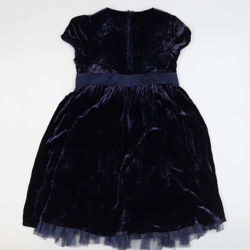 John Lewis Girls Purple Viscose Skater Dress Size 7 Years Round Neck Zip