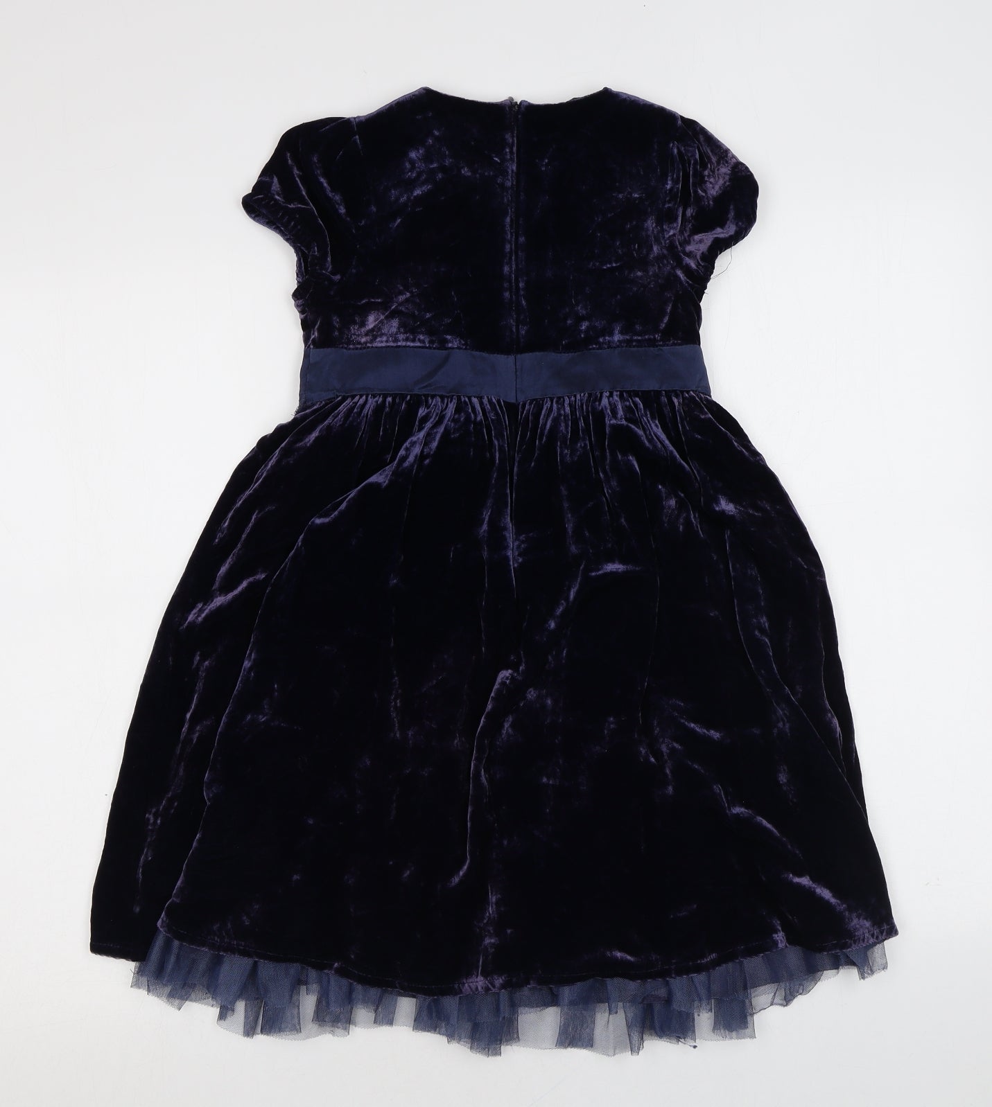 John Lewis Girls Purple Viscose Skater Dress Size 7 Years Round Neck Zip