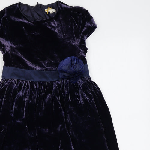 John Lewis Girls Purple Viscose Skater Dress Size 7 Years Round Neck Zip