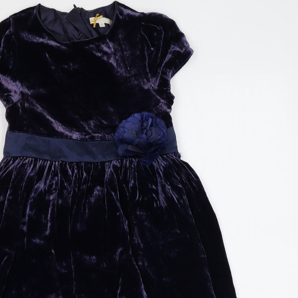 John Lewis Girls Purple Viscose Skater Dress Size 7 Years Round Neck Zip