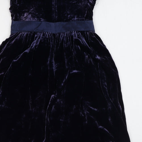 John Lewis Girls Purple Viscose Skater Dress Size 7 Years Round Neck Zip