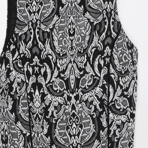 Miss Selfridge Womens Black Geometric Polyester Pencil Dress Size 10 Mock Neck Hook & Eye