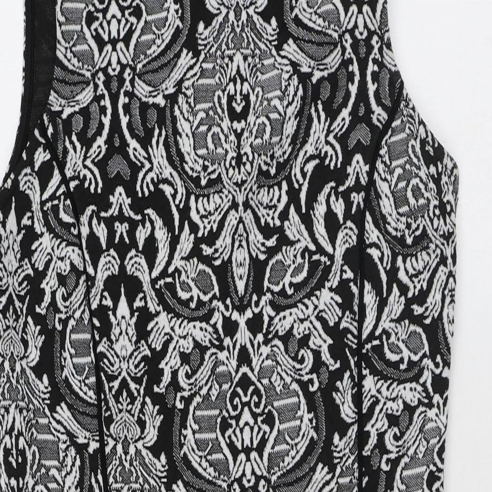 Miss Selfridge Womens Black Geometric Polyester Pencil Dress Size 10 Mock Neck Hook & Eye