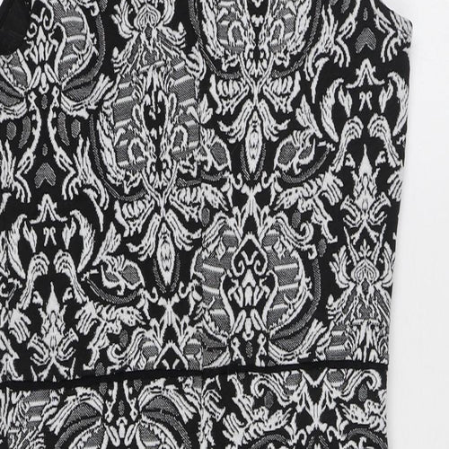 Miss Selfridge Womens Black Geometric Polyester Pencil Dress Size 10 Mock Neck Hook & Eye