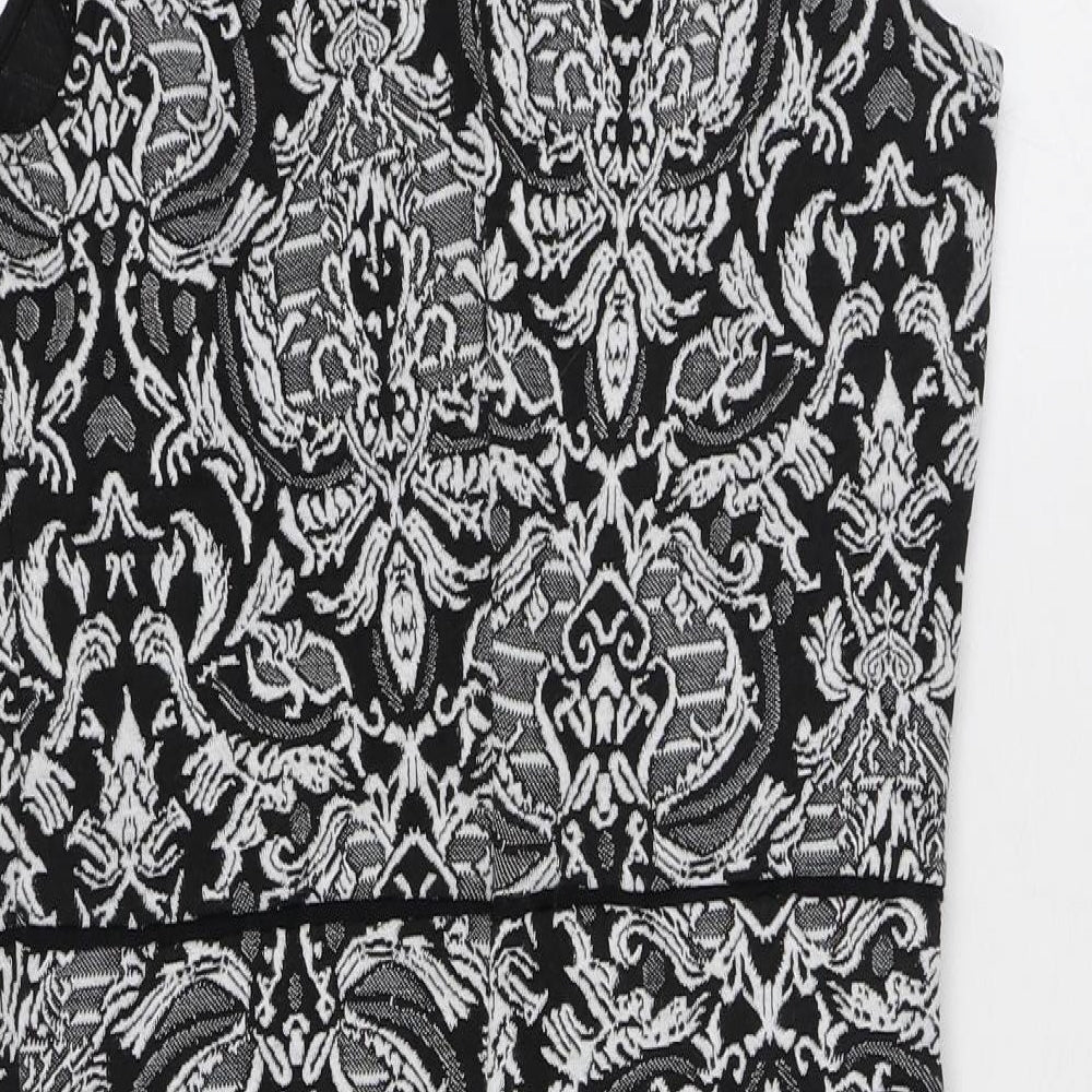 Miss Selfridge Womens Black Geometric Polyester Pencil Dress Size 10 Mock Neck Hook & Eye