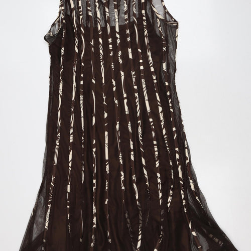Sandra Darren Womens Brown Geometric Polyester A-Line Size 12 Round Neck Hook & Eye